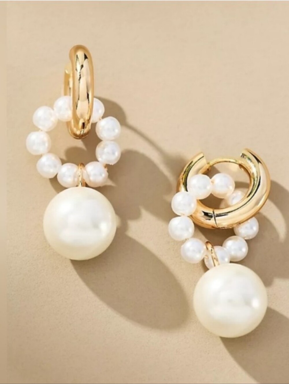 Anthropologie Pearl Huggie Hoop Drop Earrings